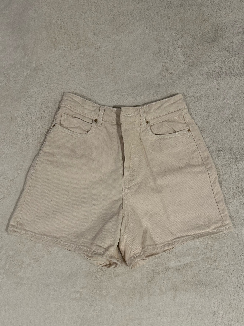 Zara High-Waist Cream Denim Shorts